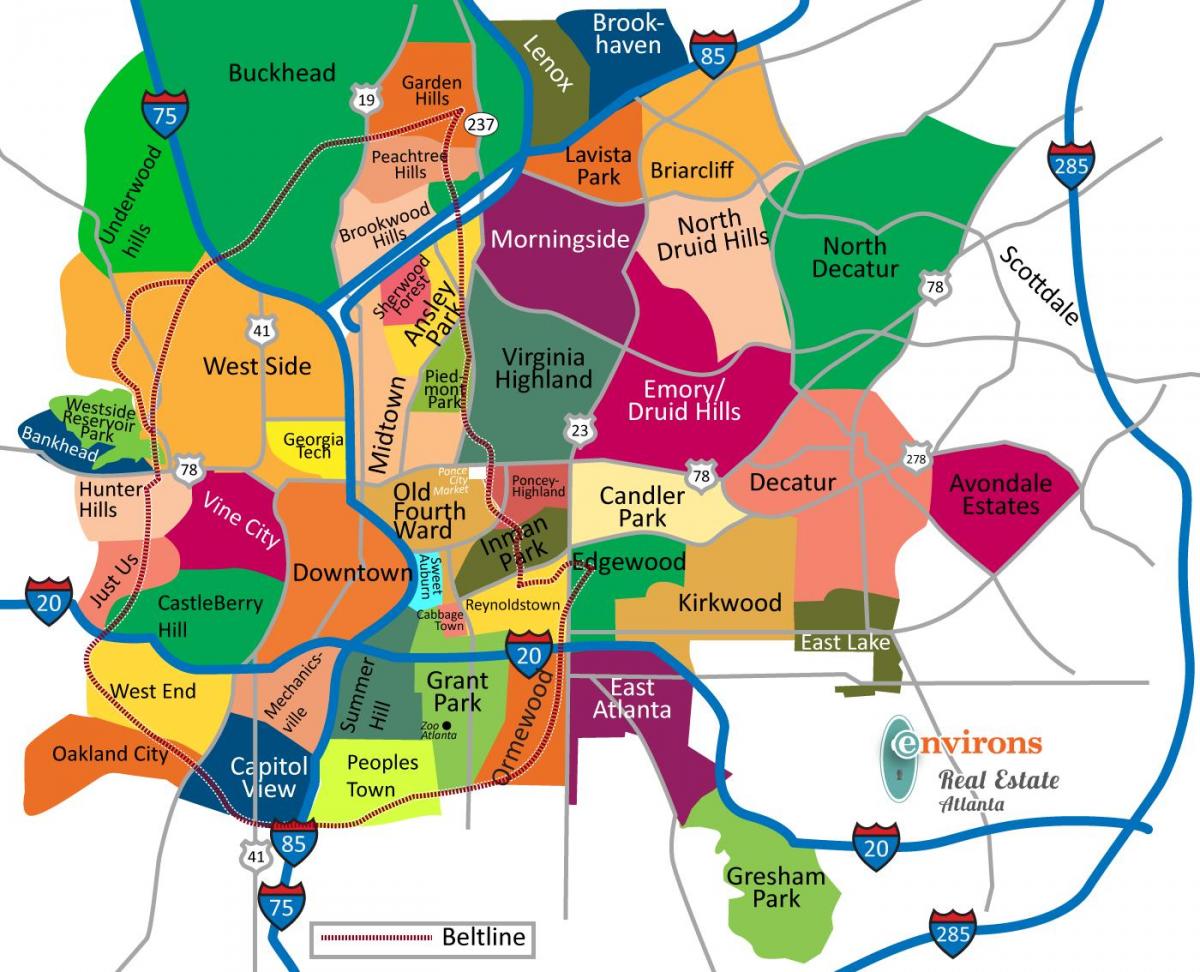 نقشه از Atlanta, محله های