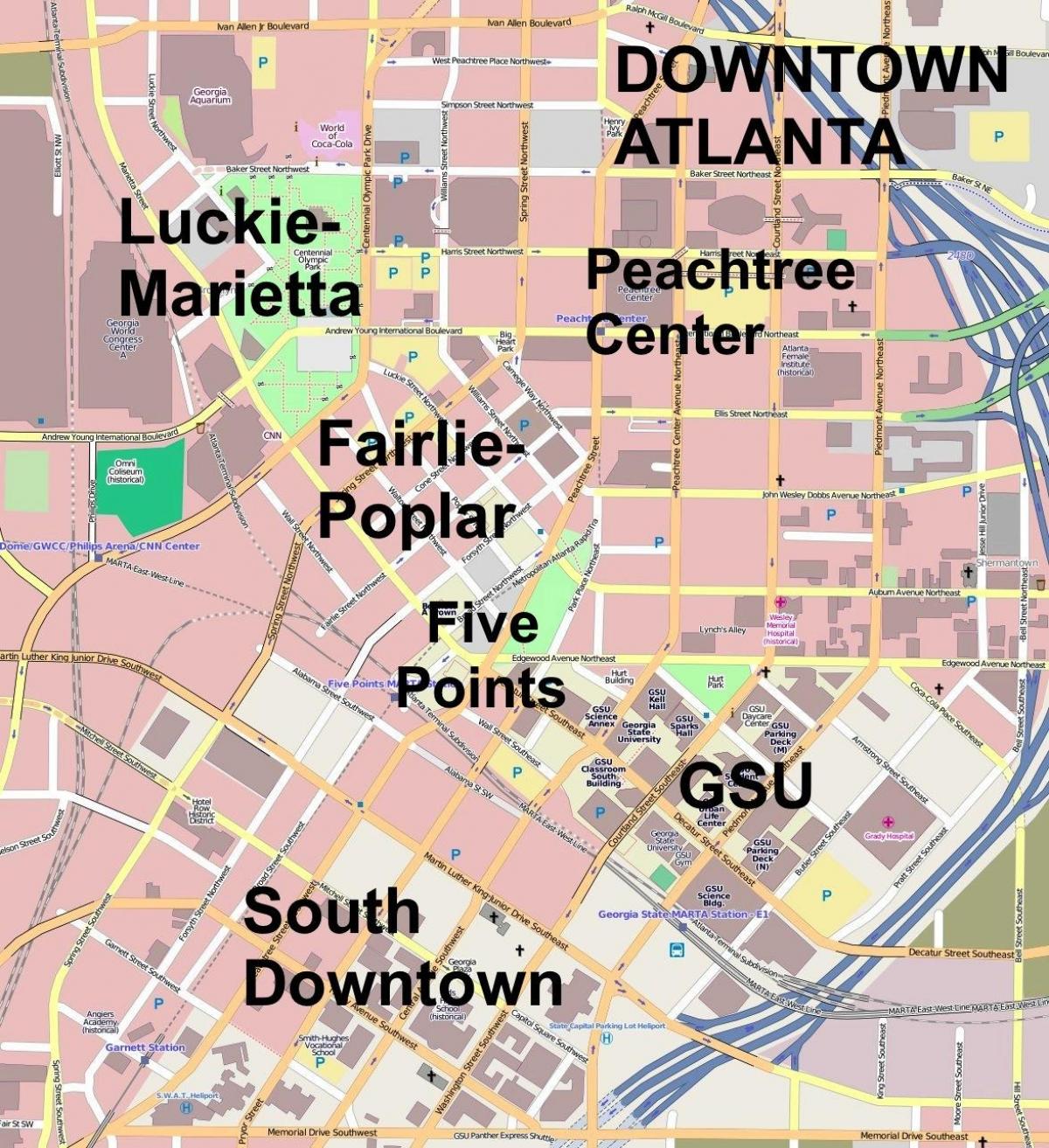 نقشه از مرکز شهر آتلانتا