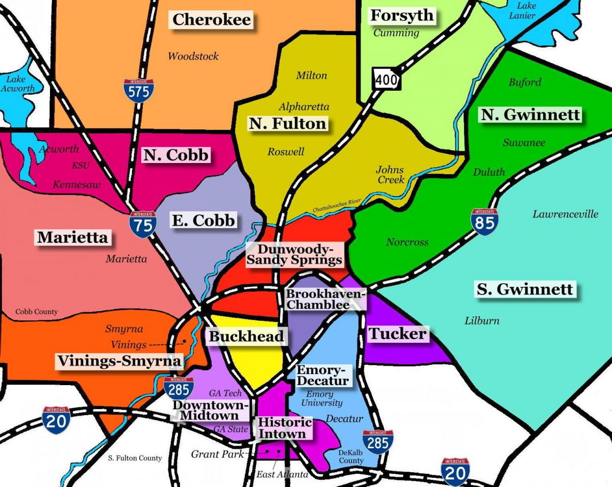 نقشه از آتلانتا و حومه